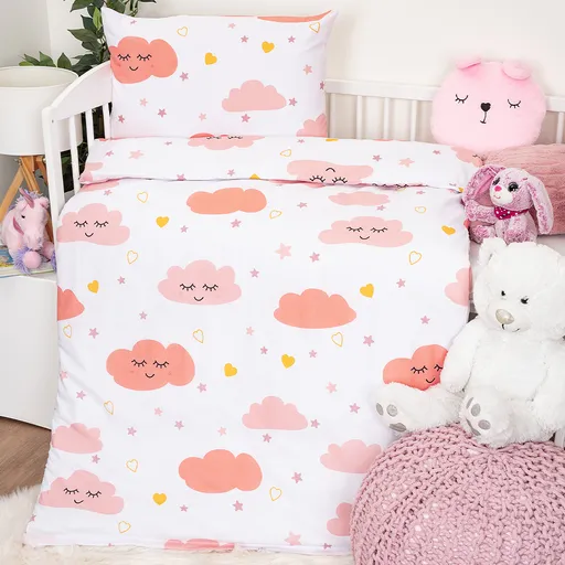 4Home Dětské bavlněné povlečení do postýlky Pink Clouds, 100 x 135 cm, 40 x 60 cm