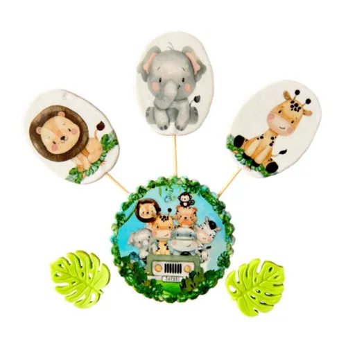 Sada cukrových dekorací – Safari (zvířátka na dort) -