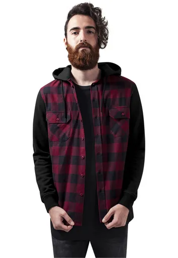 Urban Classics Hooded Checked Flanell Sweat Sleeve Shirt blk/burgundy/blk - M