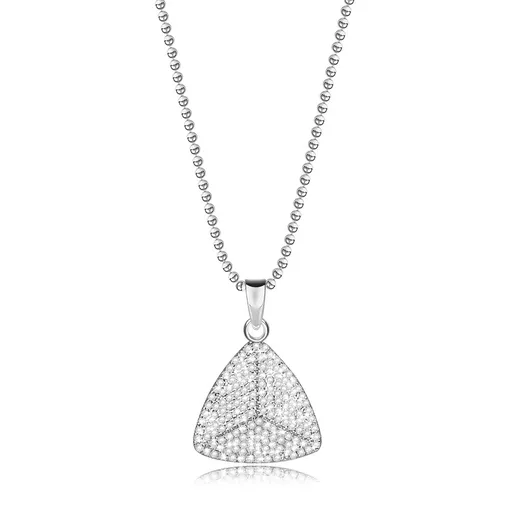 Stříbrný 925 náhrdelník - trojúhelník, kulatý čirý zirkon, kuličkový řetízek