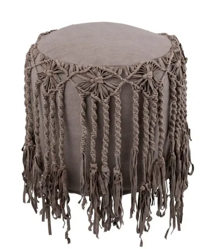 Bavlněný puf Macrame taupe - Ø 45*45cm J-Line by Jolipa
