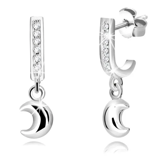 Puzetové náušnice ze stříbra 925 - zahnutý pás se zirkony, vypouklý půlměsíc