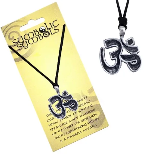 Šňůrkový náhrdelník - kovový přívěsek, posvátná slabika Óm