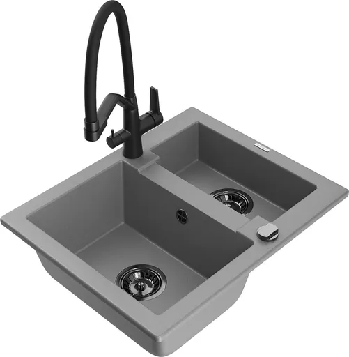 MEXEN/S Carlos granitový dřez 1.5 včetně baterie Duo, šedá 6518-71-671701-70-B