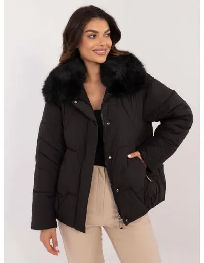 Dámská bunda s kožešinou prošívaná zimní černá