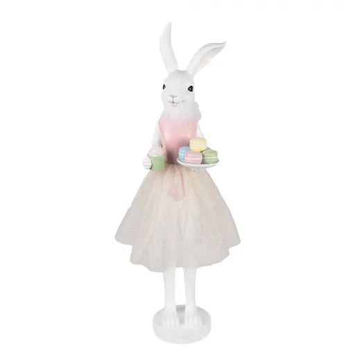 Dekorace socha králičí žena v růžových šatech držící makronky XL - 20*17*76 cm 5PR0151