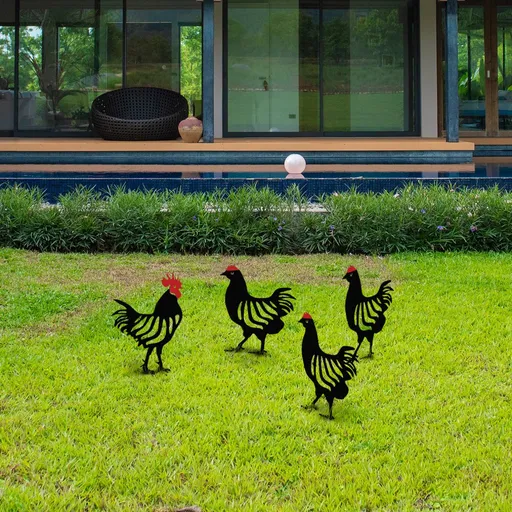 Sada dekorativních kovových doplňků na zahradu Chicken Family 4