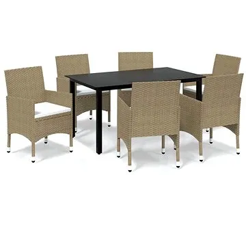 7dílný zahradní jídelní set s poduškami polyratan béžový , 3094988 (3094988)