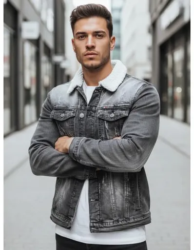 Pánská džínová bunda s podšívkou a kožešinou, černá