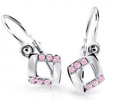 Cutie Jewellery Čtvercové dětské náušnice z bílého zlata C2268-10-X-2 růžová