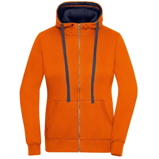 James & Nicholson (Daiber) Dámská mikina na zip s kapucí JN962 - Tmavě oranžová / tmavě modrá | L