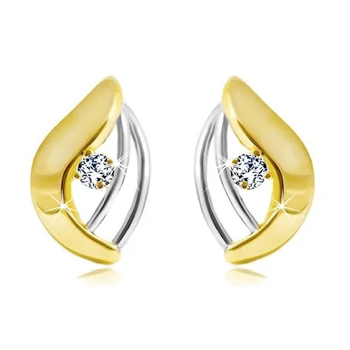 Náušnice ve 14K zlatě - čirý blýskavý zirkon ve dvoubarevné kapce