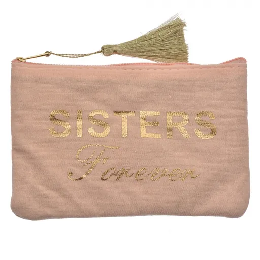 Růžová látková toaletní taštička se střapcem Sisters Forever - 17*1*11 cm JZTB0081P