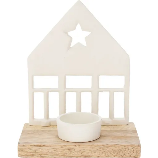 Dekorační svícen Domeček s hvězdou bílá, 13 x 19 x 8 cm
