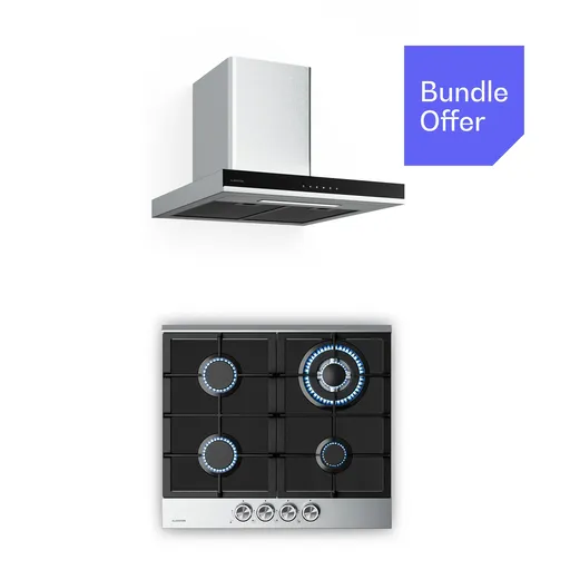 Klarstein Verosteel plynová varná deska + Verosteel komínová digestoř | nerezavějící ocel | 60 cm