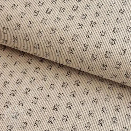 Manšestr STRETCH Little bunny light sand