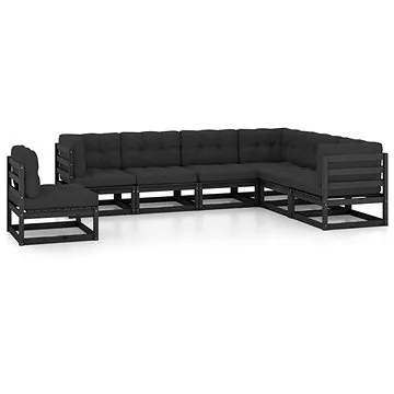 7dílná zahradní souprava s poduškami černá masivní borovice , 3076818 (3076818)