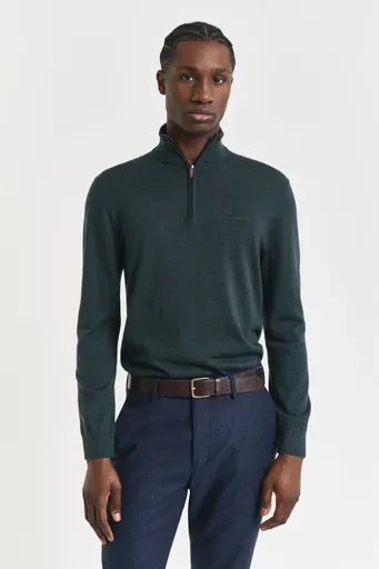 SVETR GANT EXTRAFINE MERINO WOOL HALF ZIP TARTAN GREEN