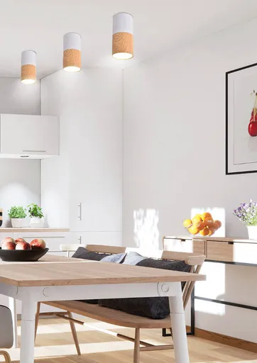 Stropní svítidlo bílé/dřevěné GU10 25W trubice