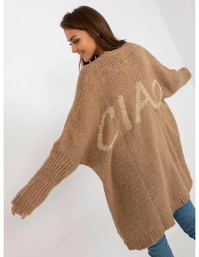 Dámský svetr se širokými rukávy OCH BELLA tmavě béžový