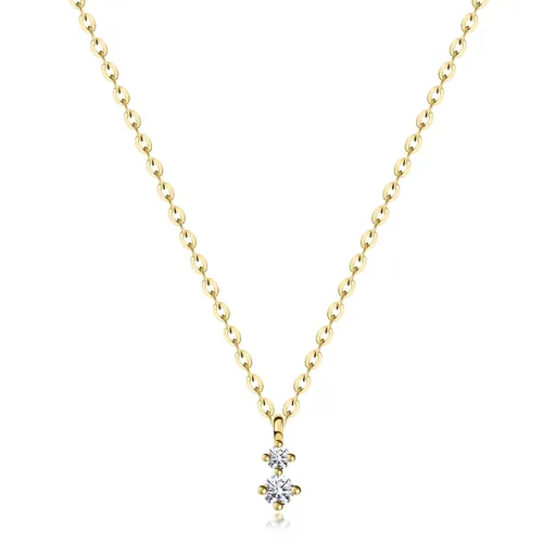 Náhrdelník ze žlutého zlata 585 - dva čiré zirkony zasazené pod sebou