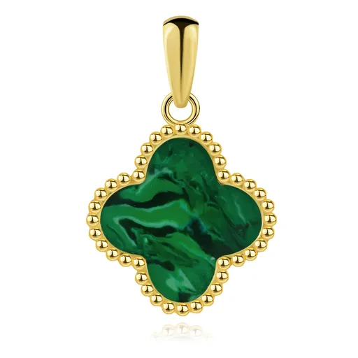 Zlatý přívěsek 14K ve tvaru čtyřlístku s imitací malachitu