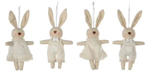 Sada 4ks látková závěsná dekorace zajíčků v oblečcích I - 12*3*21cm J-Line by Jolipa