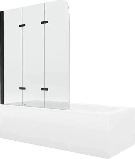 MEXEN/S Vega obdélníková vana 150 x 70 cm s panelem  + vanová zástěna 120, transparent,  černá 550115070X9012037000