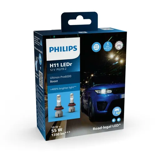Philips H11 12V 18W Ultinon Pro6000 Boost 5800K +400% homologace 2ks 11362U60BX2