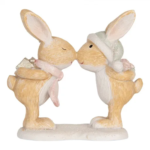 Zimní dekorace zamilovaní králíčci s dárkem - 10*5*10 cm Clayre & Eef