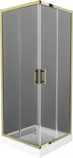 MEXEN/S Rio sprchový kout čtverec 80 x 80, grafit, zlato + vanička Rio včetně výpustě 860-080-080-50-40-4510