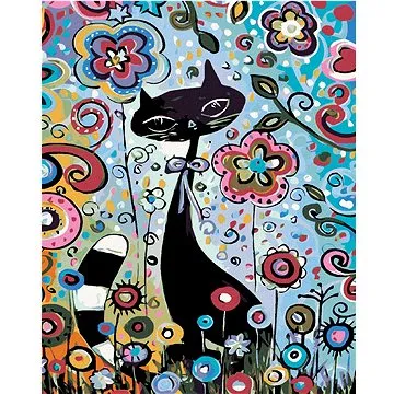 Diamondi - Diamantové malování - KOČKA V KVĚTINÁCH, 40x50 cm, Vypnuté plátno na rám (601976B)