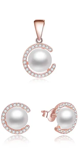 Beneto Set šperků ze stříbra s pravými perlami AGSET285P-ROSE (přívěsek, náušnice)