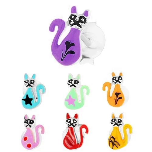 Náušnice ze stříbra 925, barevné glazované koťátko, puzetové zapínání - Barva: Světle modrá