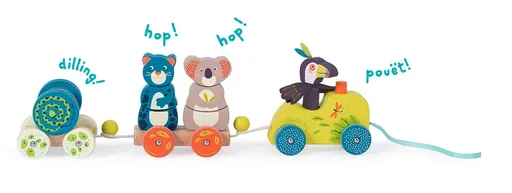 Malý dřevěný vláček se zvířátky