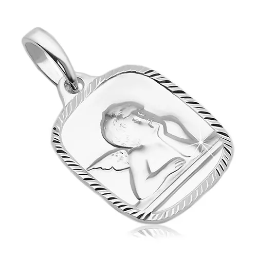 Stříbrný přívěsek 925 - obdélníkový plochý medailon s andělem