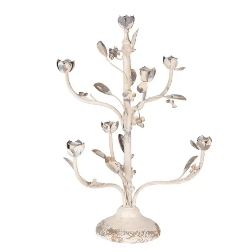 Béžový antik kovový svícen s květy na úzké svíčky Francoise - Ø 39*51 cm Clayre & Eef