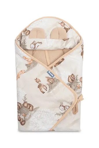 SENSILLO Zavinovačka 2v1 do autosedačky, kočárku, mušelín, bavlna - Zábava v lese, béžová