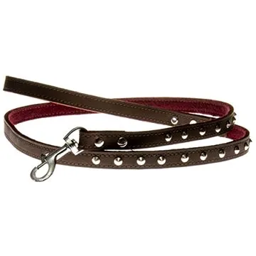 COBBYS PET Vodítko z pravé kůže hnědé, podšité, zdobené stříbrnými nýty 15mm/120cm (26236)