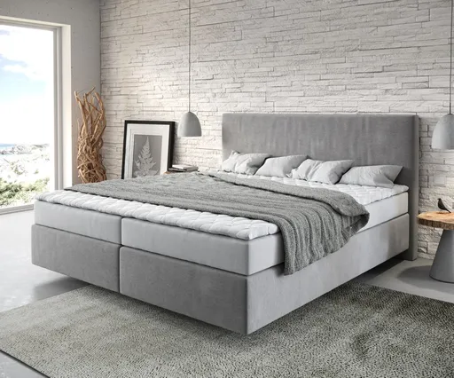 Boxspring postel Dream-Well 180x200 cm mikrovlákno šedá