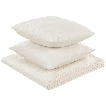 Sada embosovaných přehozů na postel a polštáře 160×220 cm krémová RUDKHAN, 313079 (beliani_313079)
