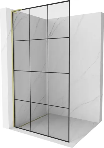 MEXEN/S Kioto L Sprchová zástěna WALK-IN 110 x 200, černý vzor, zlato kartáčovaná 800-110-103-55-77