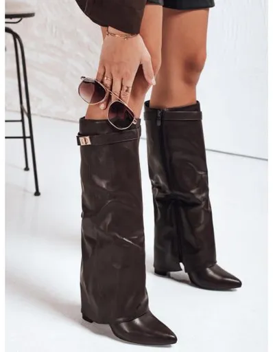 Dámské kozačky na podpatku hnědé