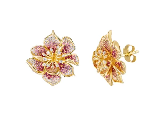 Preciosa Pozlacené náušnice Květ s kubickou zirkonií Mirage Royal Lagoon 5447Y69