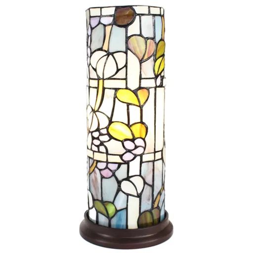 Válcovitá stolní lampa Tiffany s květy Vistaria - Ø 15*36 cm E14/max 1*40W 5LL-6301