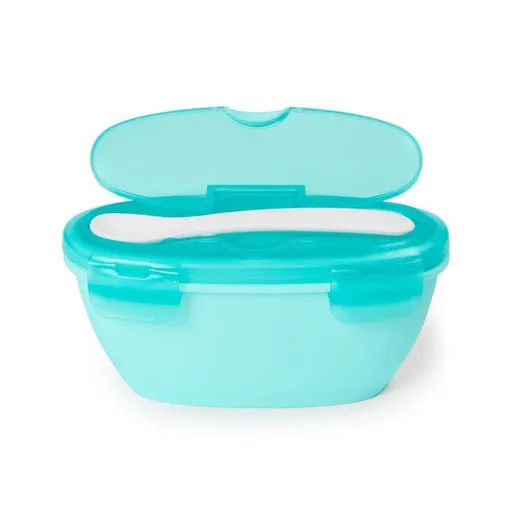 SKIP HOP Miska se lžičkou v ochranném pouzdře Easy Serve Teal 240 ml, 3m+