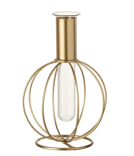 Skleněná váza zkumavka ve zlatém stojánku Tube - Ø11*17 cm J-Line by Jolipa