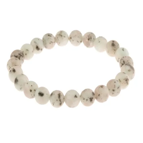 Pružný náramek, kuličky z přírodního kamene světle šedé barvy, černé skvrny
