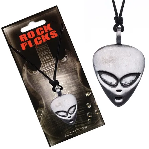 Šňůrkový náhrdelník - černý, plochá hlava mimozemšťana