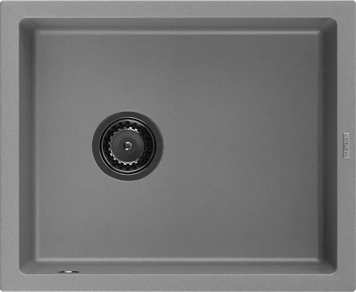 MEXEN/S Pedro granitový dřez 1-miska 560 x 460 mm, šedá, sifon černá 6508561000-71-B